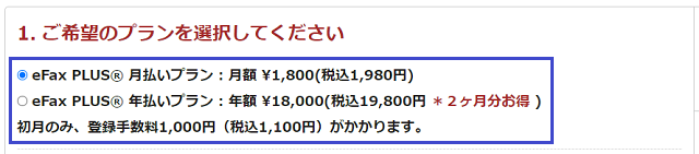 eFaxの申し込みの手順