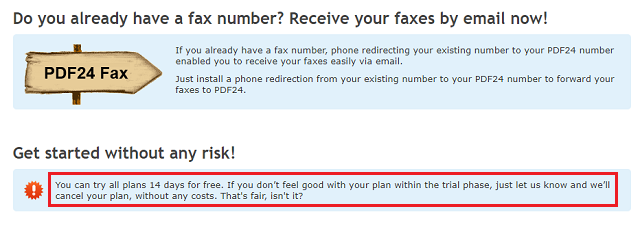 PDF24 FAXの無料トライアル